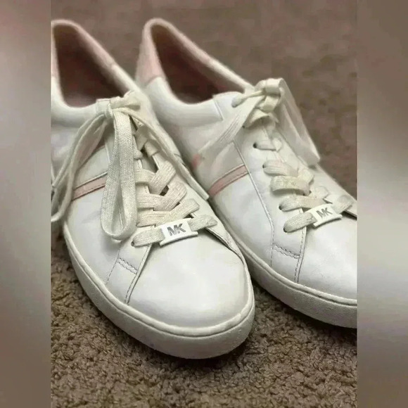 MICHAEL KORS Irving Two-Tone Sneakers in Leather pink and white size 10 - Picture 1 of 13